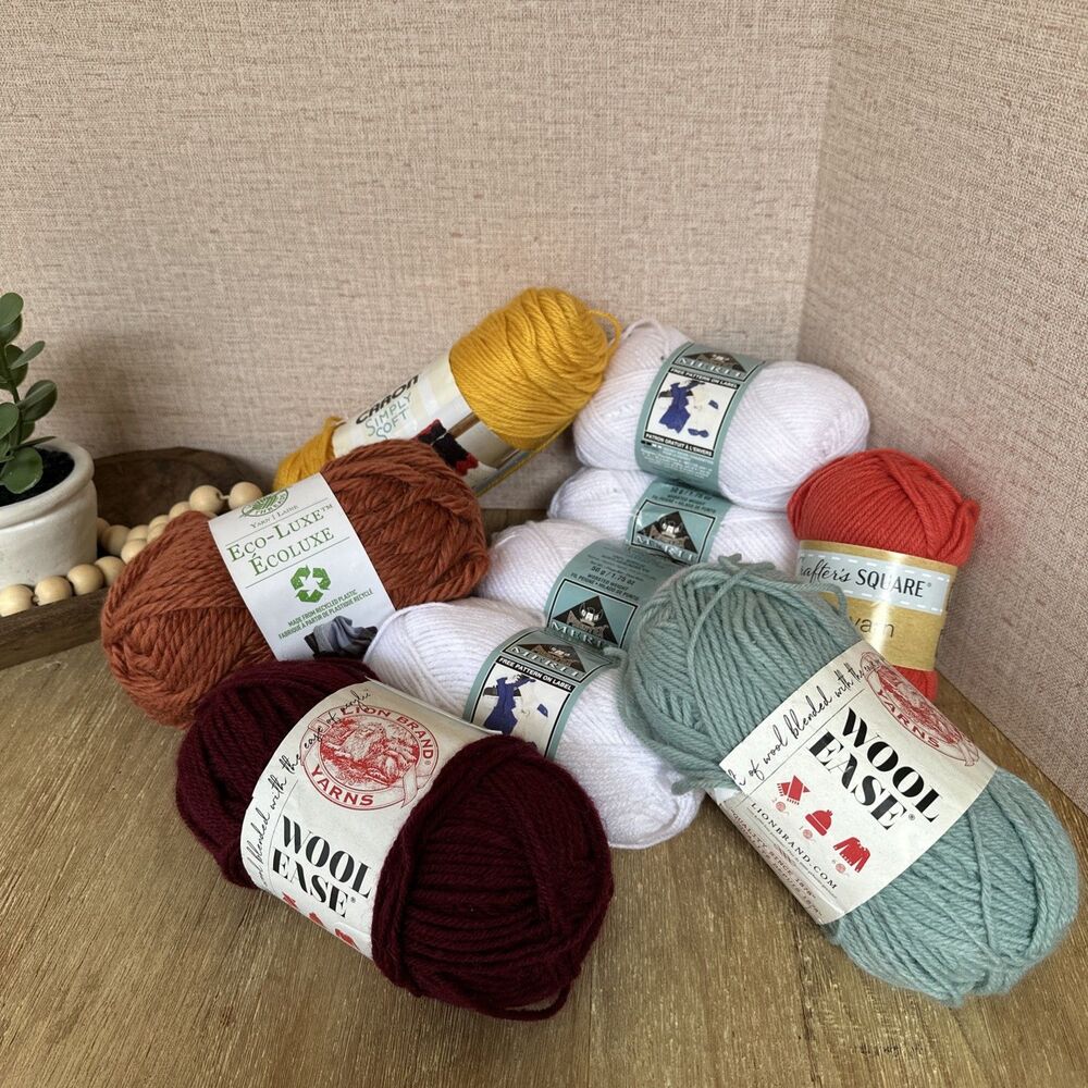 Mixed Lot of 9 NEW Yarn Skeins Various Colors And Brands Acrylic